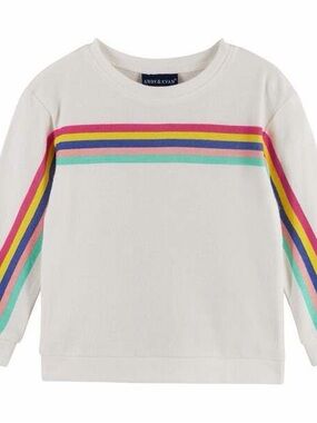 ANDY & EVAN Cream Rainbow Stripe Crewneck Lightweight Sweatshirt - 6T Kids